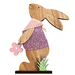 73-2081 DECORATIVE RABBIT GIRL WITH CLOTHES ON BASE χονδρική, Easter Items χονδρική