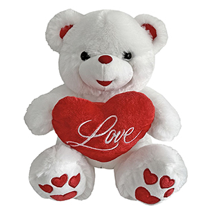 79-487 WHITE TEDDY WITH A LARGE RED HEART χονδρική, Valentine Items χονδρική