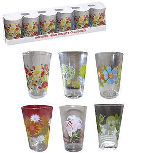 80-1921 GLASS GLASSES WITH DESIGNS SET=6PCS χονδρική, Houseware Items χονδρική