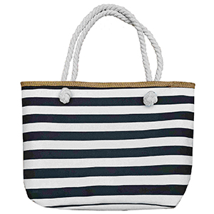 42-2744 BLACK AND WHITE BEACH BAG WITH SEWED WATTING χονδρική, Summer Items χονδρική