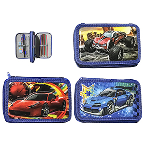 50-1858 CAR 2 ZIPPER FILLED PENCIL CASE χονδρική, School Items χονδρική