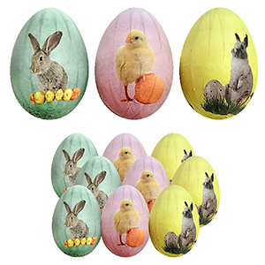 73-2073 PAPER EGGS WITH HARE-BIRD DESIGNS 9 PCS χονδρική, Easter Items χονδρική