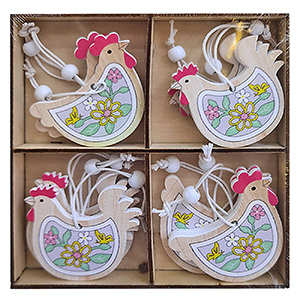 73-2085 12 PCS WOODEN PENDANT CHICKEN SET IN WOODEN BOX χονδρική, Easter Items χονδρική