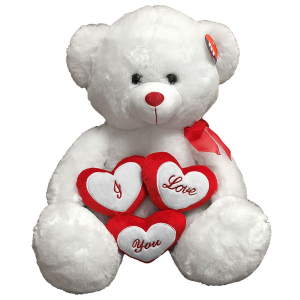79-472 WHITE BEAR WITH THREE HEARTS χονδρική, Valentine Items χονδρική