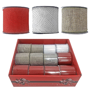 93-3308 CHRISTMAS LINEN RIBBON WITH GLITTER PEARLS χονδρική, Christmas Items χονδρική